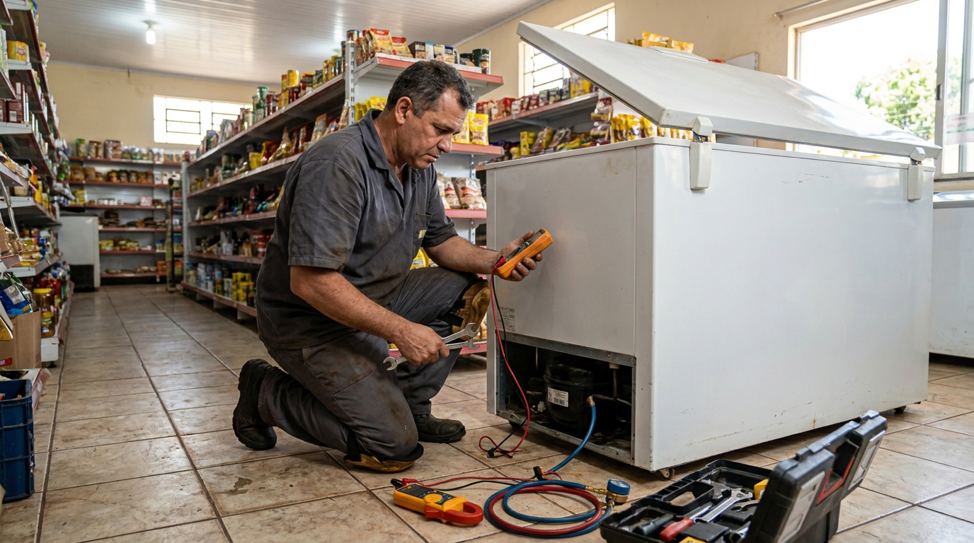 Substituição de termostato de freezer em visita técnica em Manaus‑AM